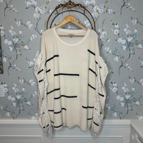 Lucky Brand Cream Cape Sweater with Fringe Accent - Size M/L - Picture 1 of 8